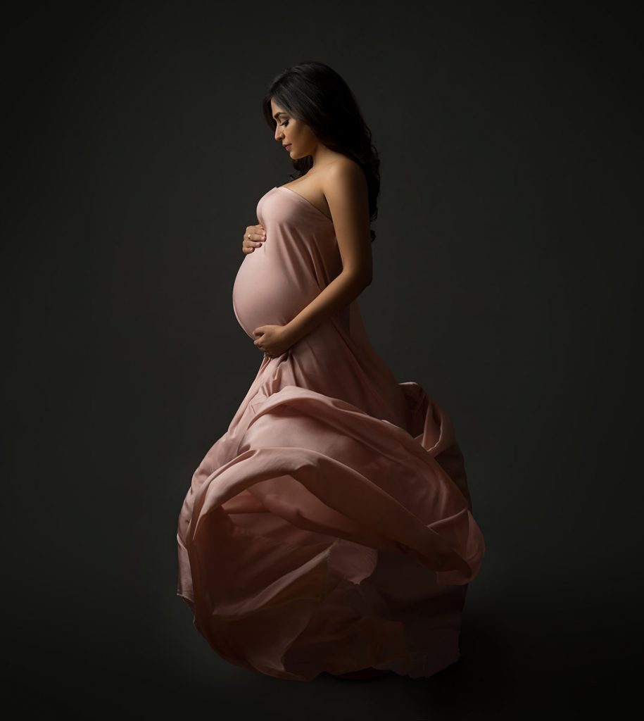 flowing pink dress NYC maternity photographer