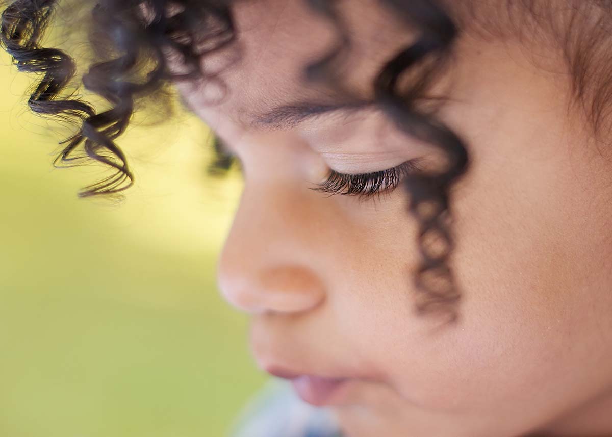 Closeup of a girl with curly hair