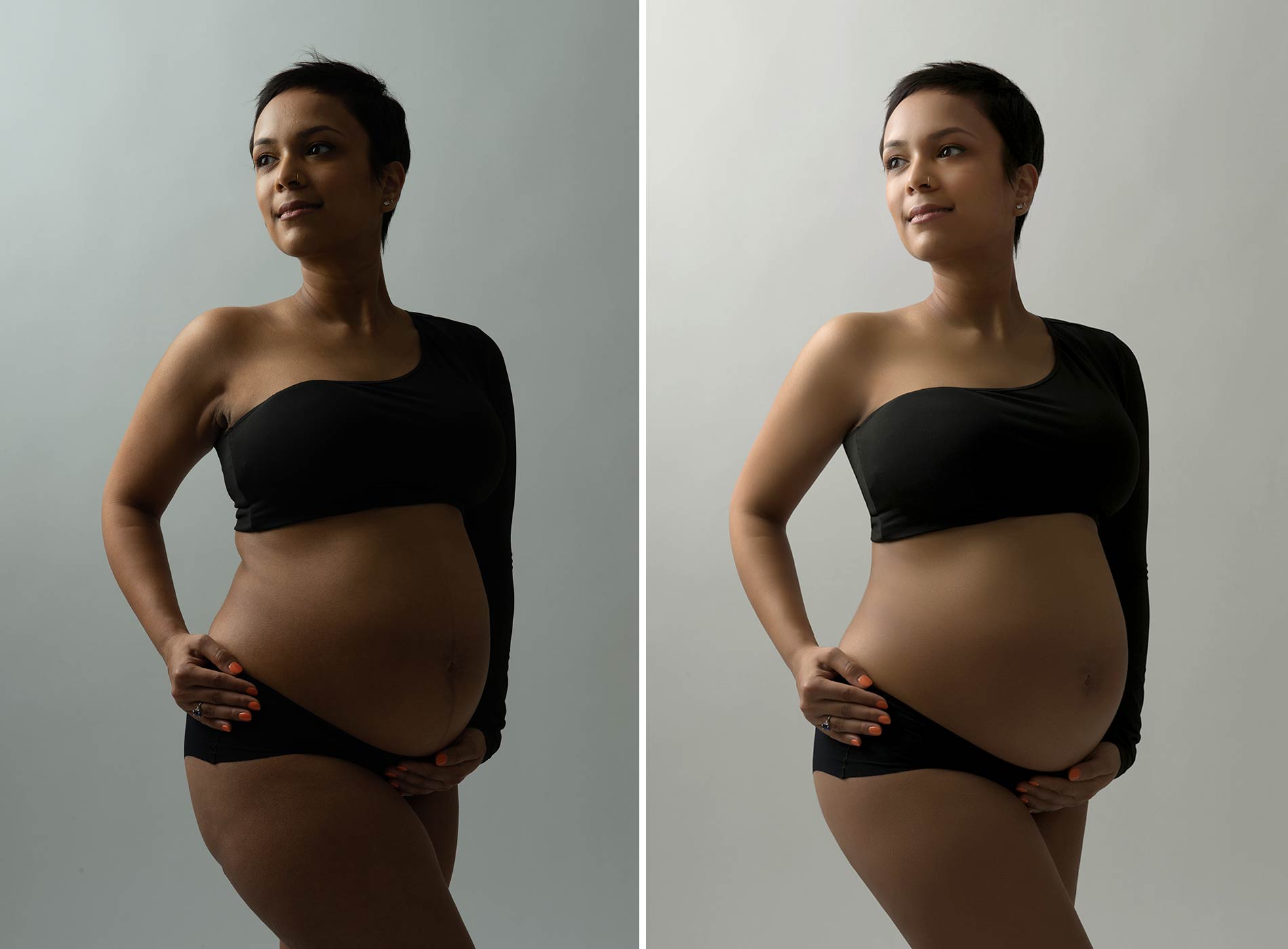 Pregnant woman wearing a crop top