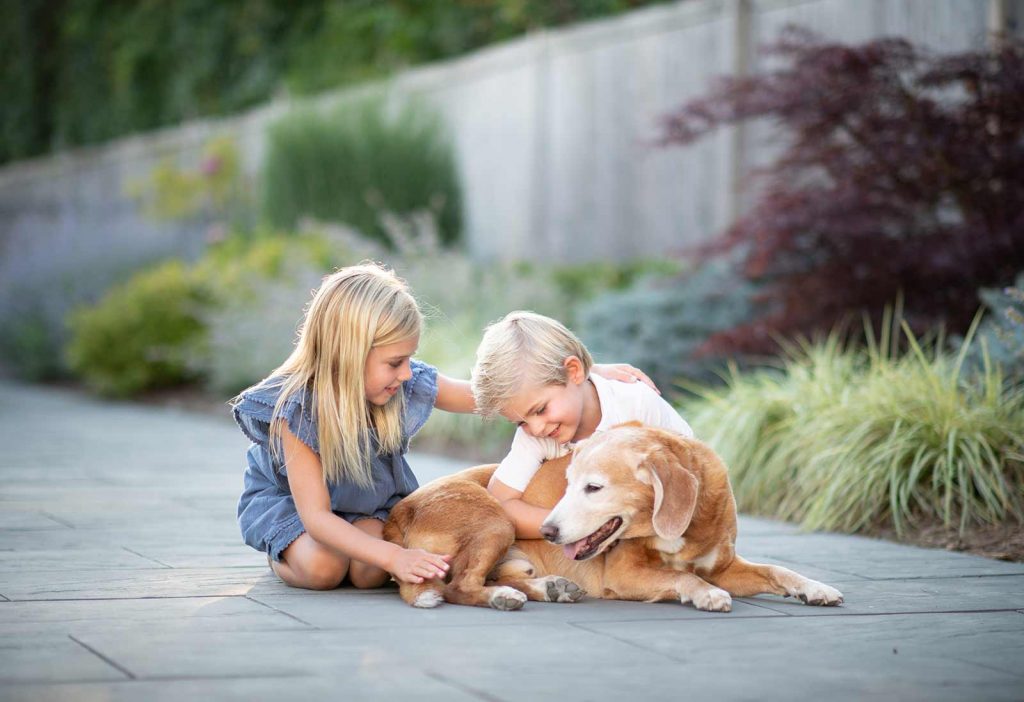 siblings-family-pet Brother and sister sharing a warm moment with family pet