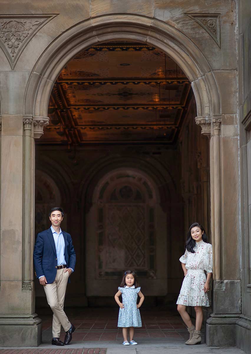 NYC family portrait taken at Bethesda Terrace in Central Park