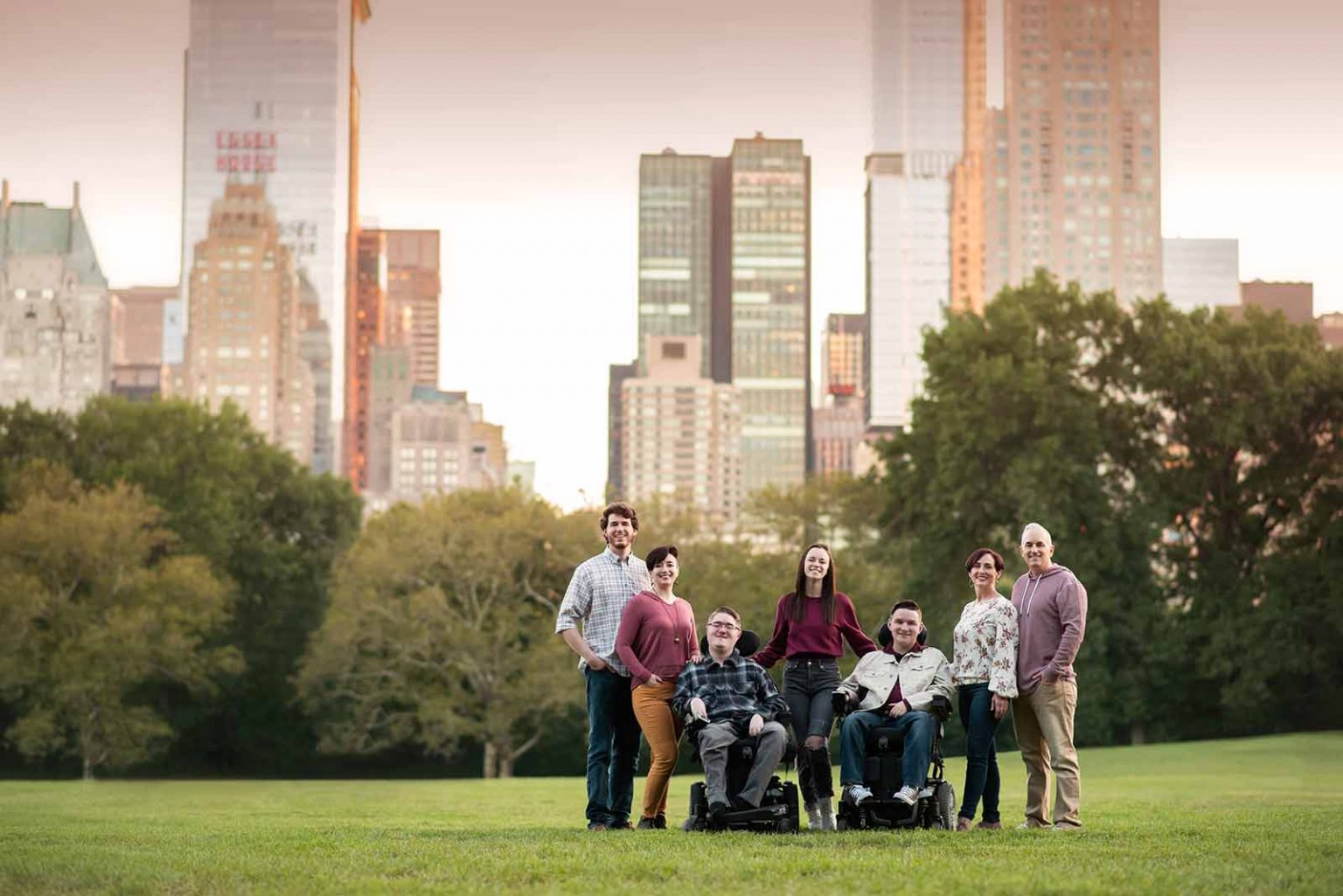 Portrait of a family with their teenage children taken in New York City's Central Park