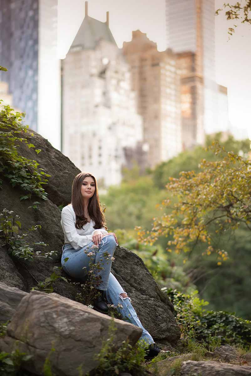 High school senior posing for a portrait in NYC's Central Park