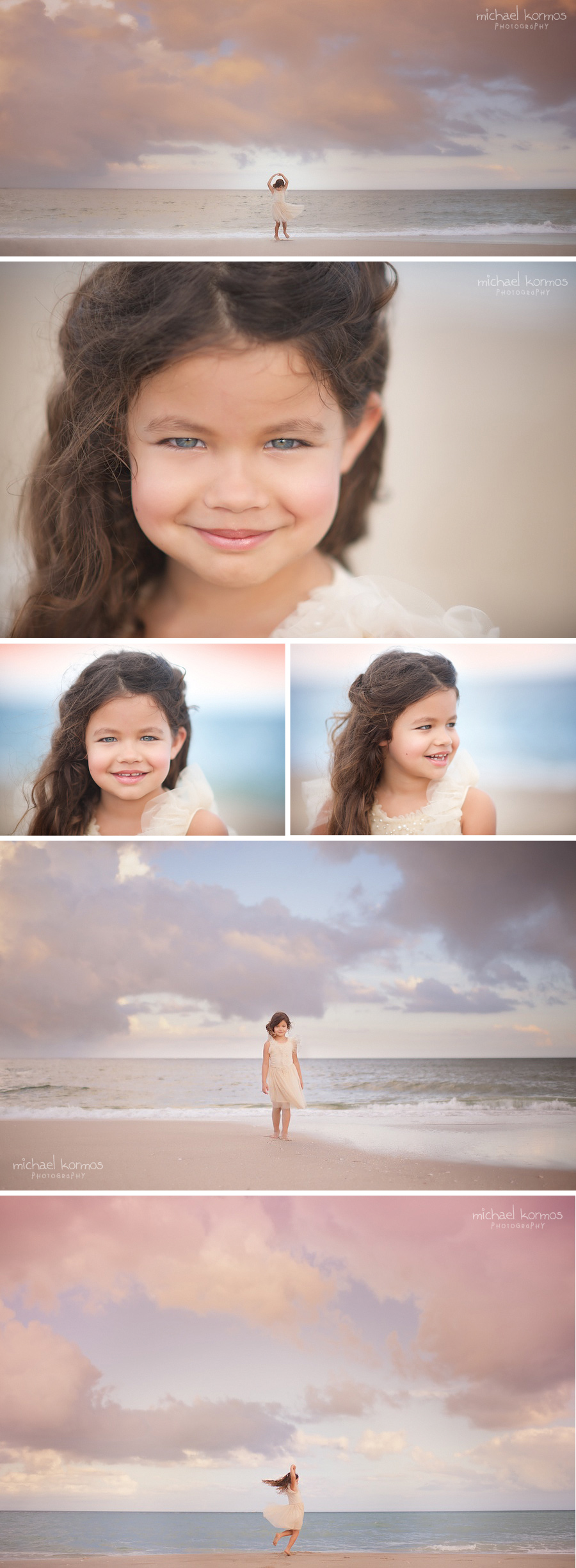 Photographer Michael Kormos captures lifestyle child model photography of three 6-year old girls during a fun experience at the beach