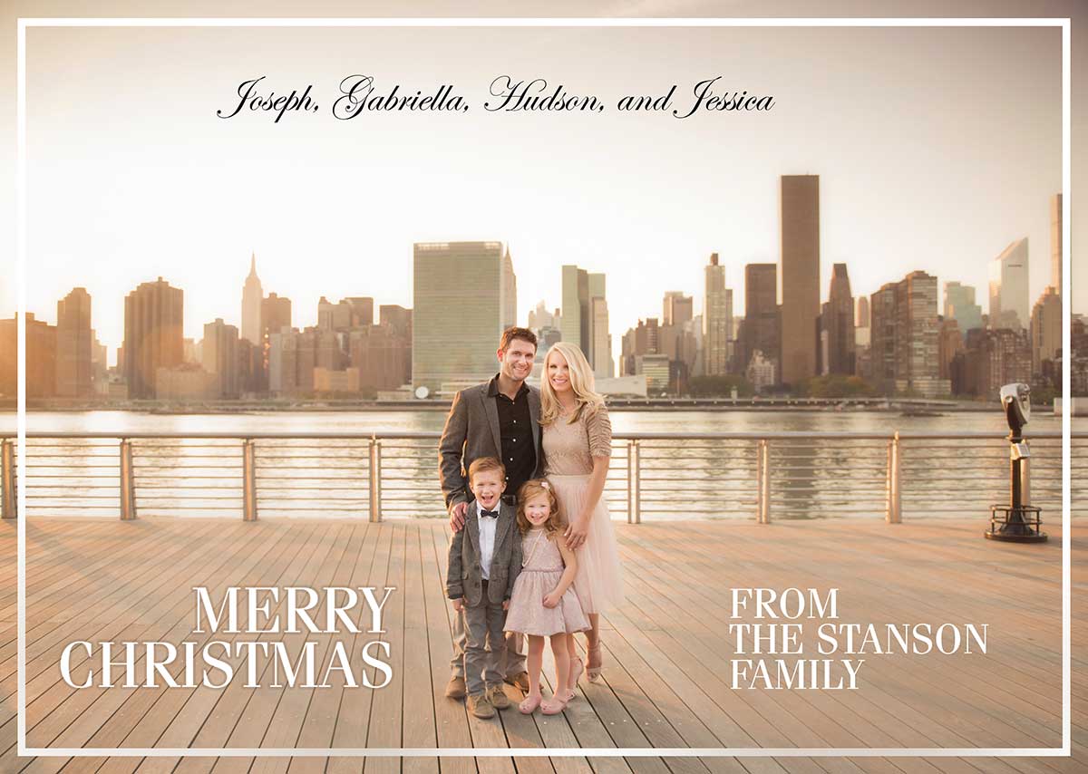 Christmas Card showing a modern NYC family along with their children.