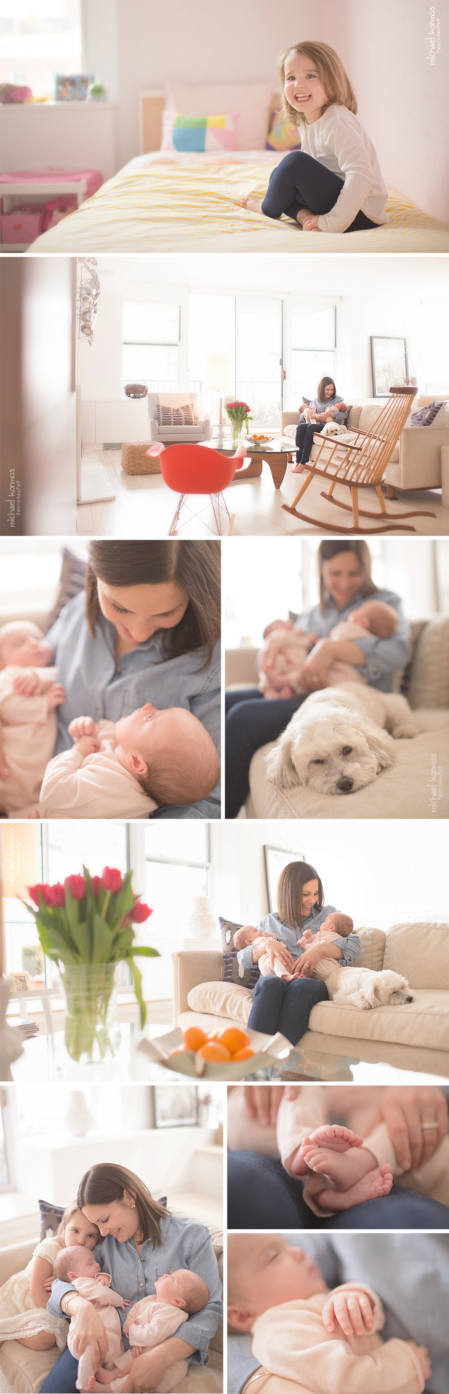nyc lifestyle family photographer captures the happiness and pure joy of brand new babies in the home