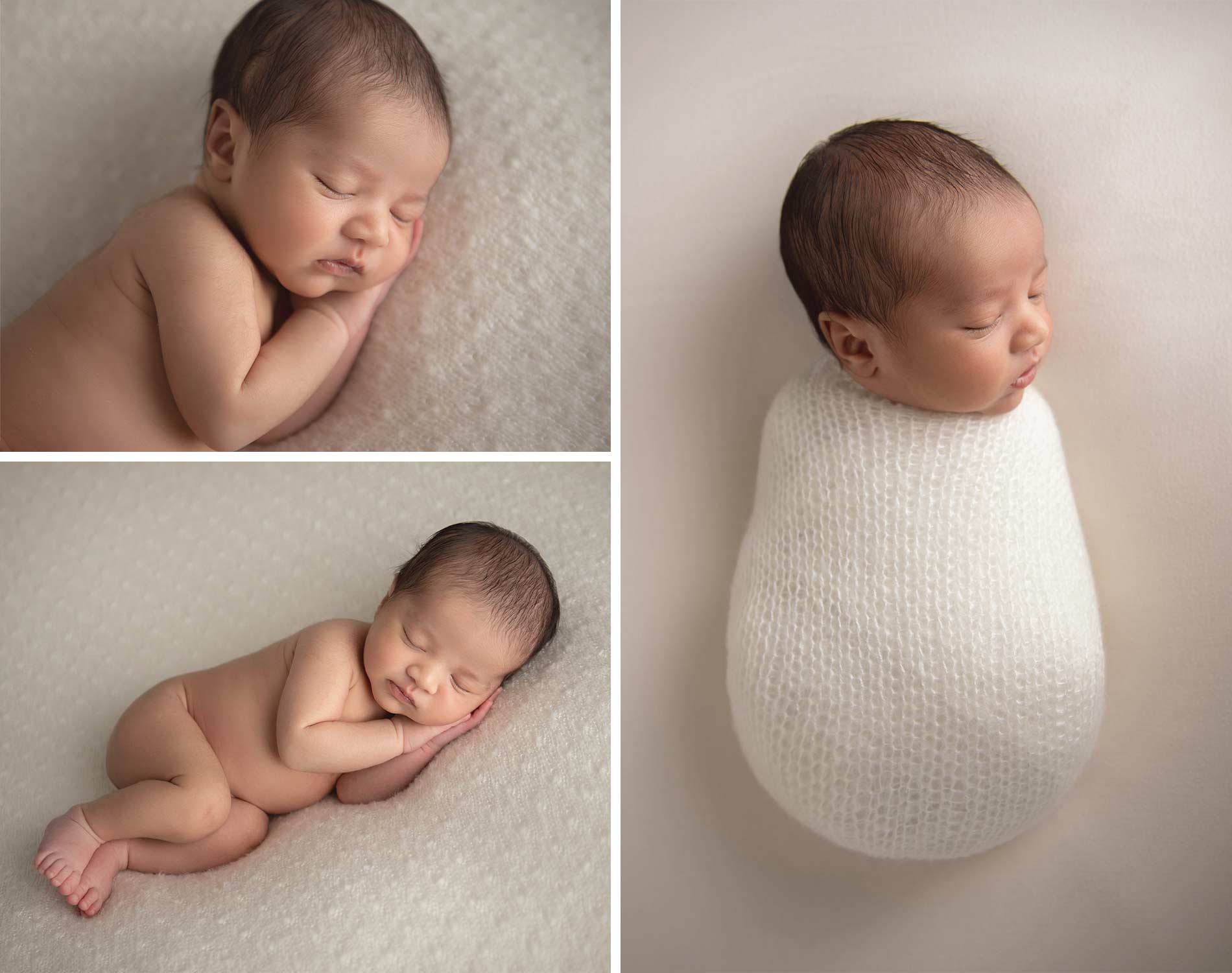 newborn medium and close up shots with white blanket